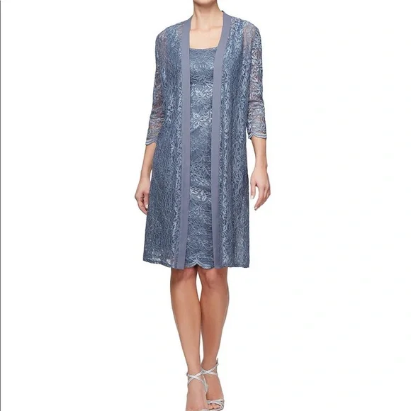 Alex Evenings | Dresses | New With Tags Alex Evenings Glitter Lace  Elongated Jacket Dress | Poshmark